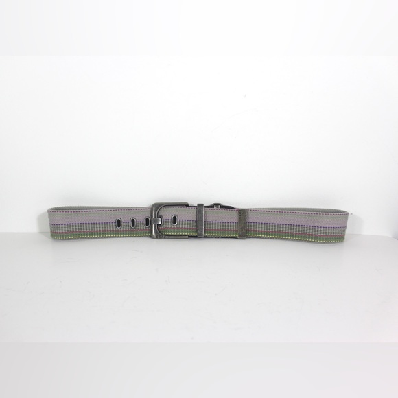 Colourful Wide Fabric Belt with Antiqued Silver Buckle Gray Pink Green Yellow - Picture 3 of 6